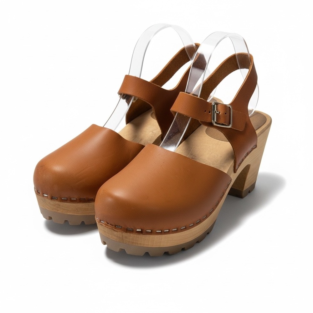 MIA ABBA Lug Sole Clog Cognac Leather Wooden Heritage Made in Sweden 37 6